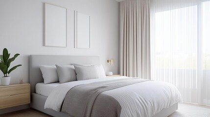 Fototapeta premium Minimal bedroom with clean lines and a soft, muted color palette, calm and serene, modern design