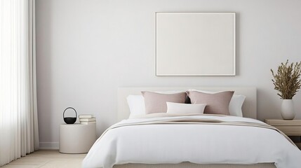 Minimal bedroom with clean lines and a soft, muted color palette, calm and serene, modern design