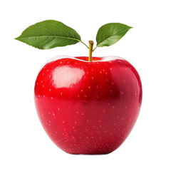 Bright red apple with a single leaf attached isolated on transparent background 