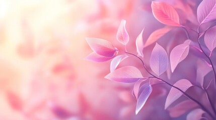 Fototapeta premium The leave pink-themed foliage, filled with soft shades of pink, peach and lavender, creates a calming atmosphere.