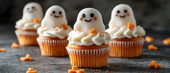 Adorable Halloween Cupcakes Decorated with Kawaii Style Ghosts and Pumpkin Designs   Festive Baked Treats for Autumn and Parties
