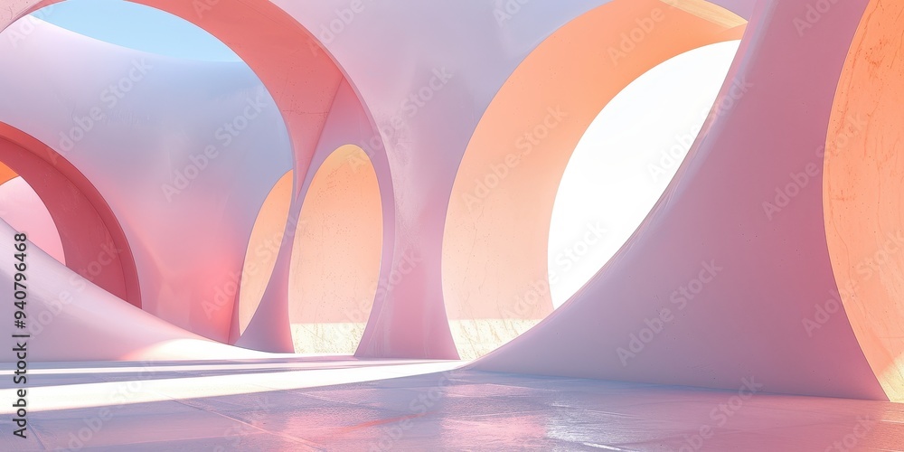 Wall mural abstract architectural background featuring colorful curved walls and natural light illuminating a s