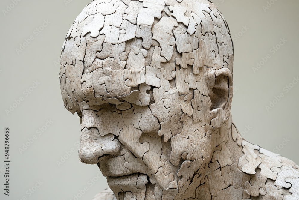 Aufkleber artistic representation of a fragmented human figure with a cracked texture symbolizing the fragilit