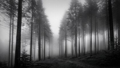 Fototapeta premium black and white photograph of a foggy forest