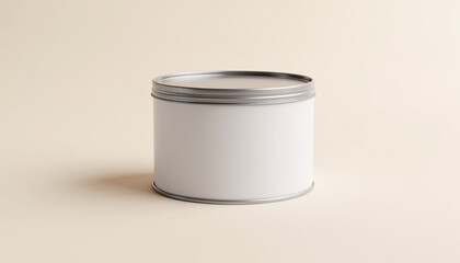 Mock up blank metal tin container with screw lid, isolated on a pastel background