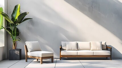 A modern, sleek outdoor furniture set with firm cream color cushions, Generative AI illustrations.