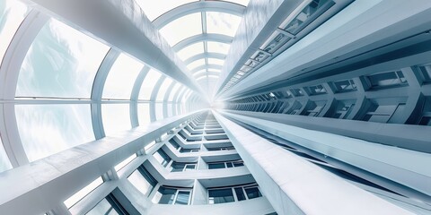 Exploring modern abstract architecture in a futuristic urban setting from a unique upward perspective