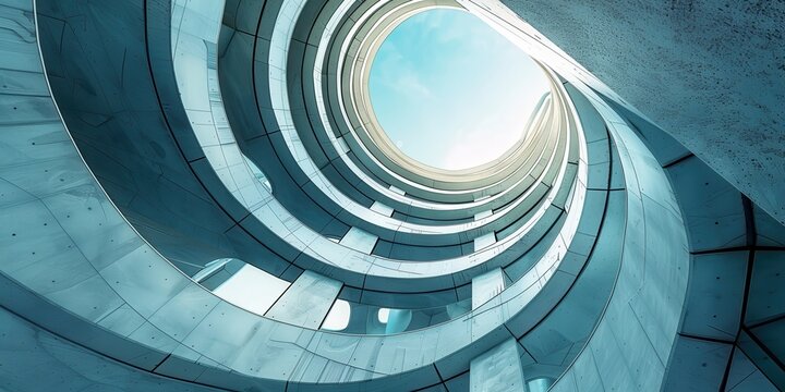 Abstract architecture background featuring a spiraling concrete structure illuminated by natural light at daytime