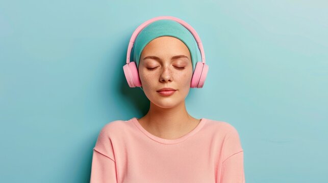 A woman with cancer finds solace and peace in the therapeutic power of music as the depth of field captures her resilience hope and personal journey through this challenging experience