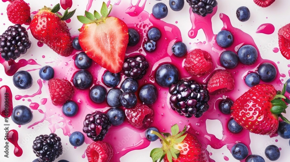Aufkleber captivating abstract image showcasing dynamic and vibrant splashes of berry juice against a clean wh