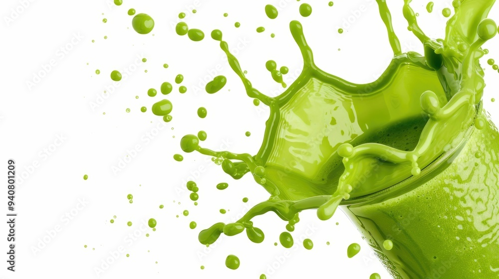 Aufkleber refreshing and invigorating green juice splashing dynamically on a minimalist white background captu