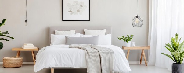 Minimalist bedroom with clean lines and a soft, muted color palette, calm and serene, modern design