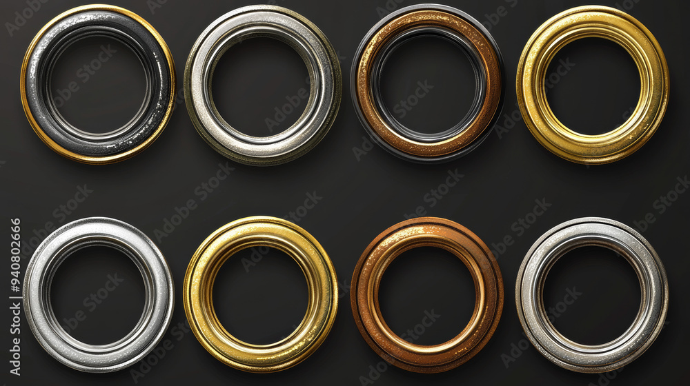 Poster avatar frames in gold, silver, bronze, copper, and rusty metal. these vector game assets include rus