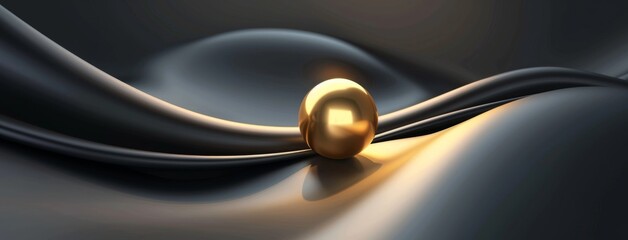 Resting on a dark wavy surface, a golden sphere glows with soft golden light, evoking a sense of luxury and elegance.