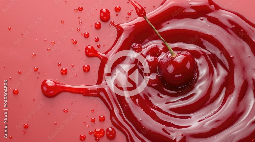 Poster vibrant splashes of rich luscious cherry juice captured on a crisp pristine white background with a 