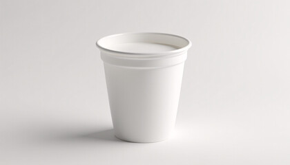 Mock up blank plastic yogurt cup with foil lid, isolated on a light background