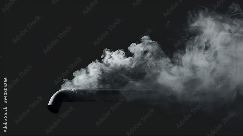 Poster abstract black and white smoke swirling on a dark background with hints of fog and light