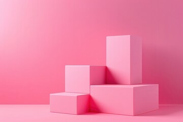 Obraz premium Shades of Pink. Three-Dimensional Render of Minimal Pedestal Cube in Pastel Tones