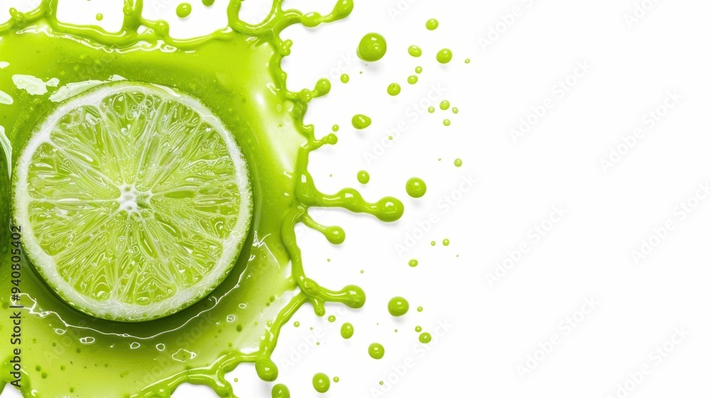 Aufkleber playful splashes of tangy refreshing lime juice captured against a plain white backdrop with a deep 