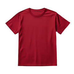 Plain T-shirt top view in maroon red color isolated on transparent background 