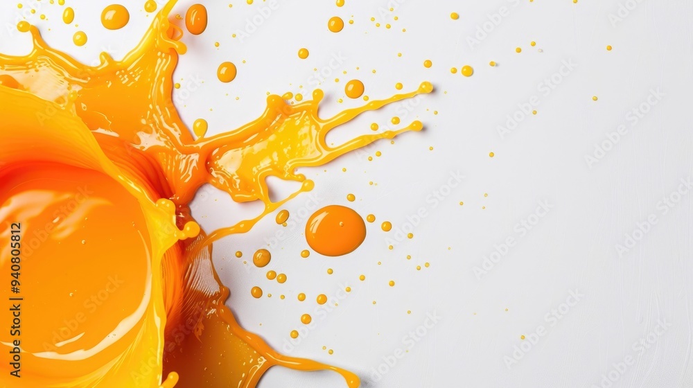 Poster vibrant and dynamic splashes of peach juice on a clean white background capturing the essence of sum