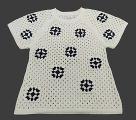 Girls Flower Floral Knitted Full Sleeves Pullover Sweater. Pointelle Sweater Knit Flower Design Patterns and Colorblock Knitwear Sweatshirt on Isolation Brown Background.