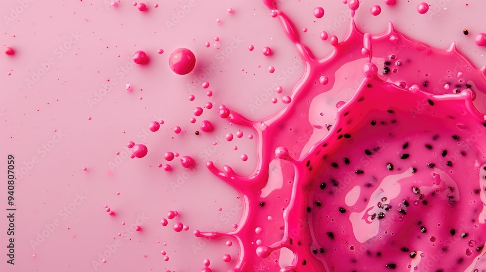 Aufkleber bright and vivid splashes of deep pink dragon fruit juice against a clean white background creating 