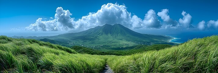 Majestic Volcanic Landscape of Nevis Peak in the Caribbean Island Paradise