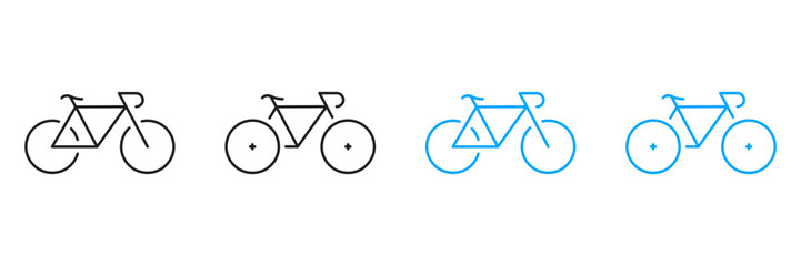 Bike Line and Silhouette Icon Set. Mountain Bicycle Pictogram. Eco Friendly Transport Symbol. Sport Travel Transportation, Leisure Activity. Editable Stroke. Isolated Vector Illustration