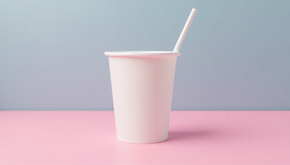 Mock up blank disposable plastic cup with straw, isolated on a vibrant background