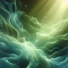  Abstract green gradient glowing background with rays and waves,  fractal background.  3d illustration.