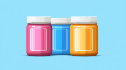 Isolated containers of sport vitamins and food supplements, including BCAA amino acids, whey protein concentrates, creatine monohydrate, and mass-building gainers. Features fast-absorbing amino fuel.