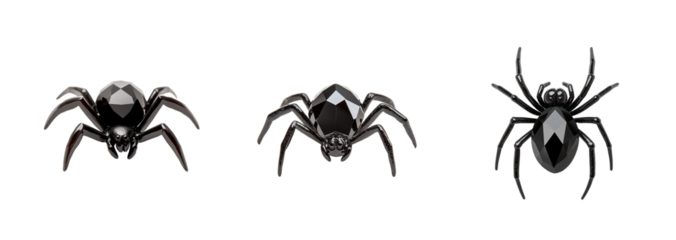 A collection of black polygonal spider illustrations isolated on a transparent background, perfect for Halloween and spooky themes