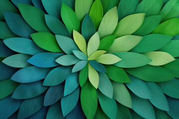 Naklejka premium Abstract eco-themed art featuring a vibrant pattern of overlapping leaves in varying shades of green and blue. The design evokes nature, growth, and sustainability.