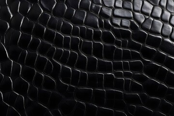 A close up of crocodile embossed leather in deep black with a shiny finish, AI Generated