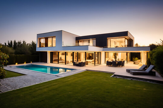 maison moderne avec piscine id&eacute;al pour article, blog, ou publicit&eacute; sur l'architecture et l'immobilier