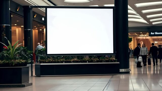 Blank white billboard in shopping centre, big empty inside advertising poster, mock up, concept of marketing communication to promote or sell idea
