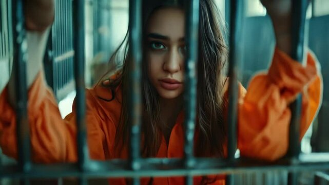 Woman In Prison Cell Looking Out