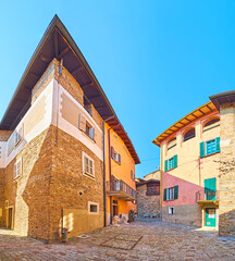 Panorama of medieval Piazzora square in Carona, Ticino, Switzerland