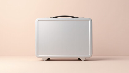 Mock up blank stainless steel lunchbox, isolated on a pastel background