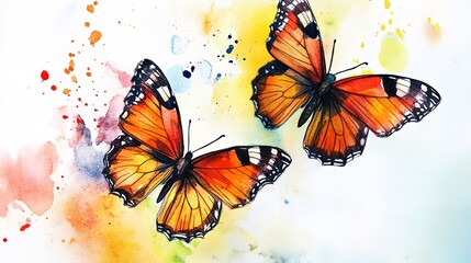 Beautiful butterfly with colored wings painted watercolor