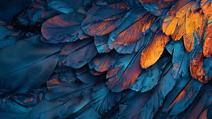 Obraz premium A tight shot of a bird's back displaying contrasting orange and blue feathers