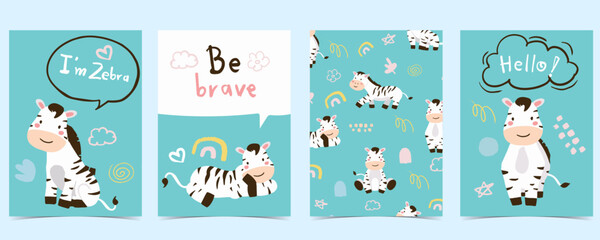 Fototapeta premium cute zebra template background for a4 vertical design