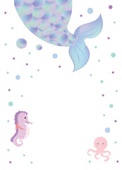 Naklejka premium mermiad baby shower invitation card.vecteor illustration for vertical design