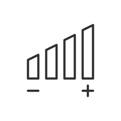 Volume adjustment, in line design. Control, Sound level, Audio settings, Volume icon, Sound control, Slider on white background vector. Volume adjustment editable stroke icon.
