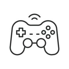 Game pad, in line design. Controller, joystick, controller, gaming device, video game, game console on white background vector. Game pad editable stroke icon. © Bezvershenko