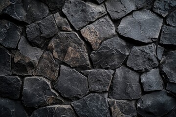 Fototapeta premium Empty old dark cement or stone wall texture backgrounds.Black stone background. Frontal view. Free copy space , ai