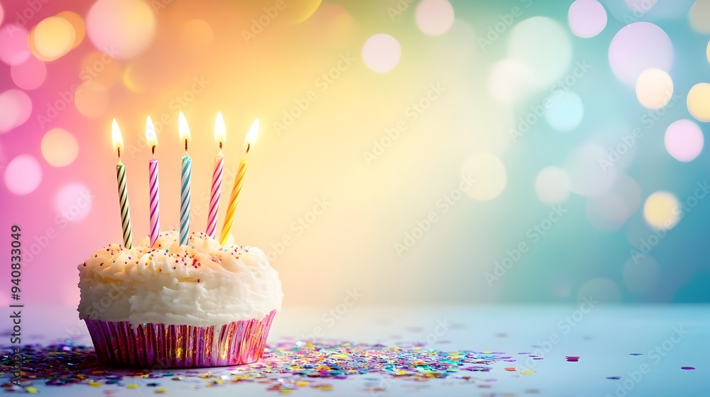 Poster Vibrant and Festive Birthday Invitation Card Design with Colorful Background Decorative Elements and Ample Copy Space for Customizable Text
