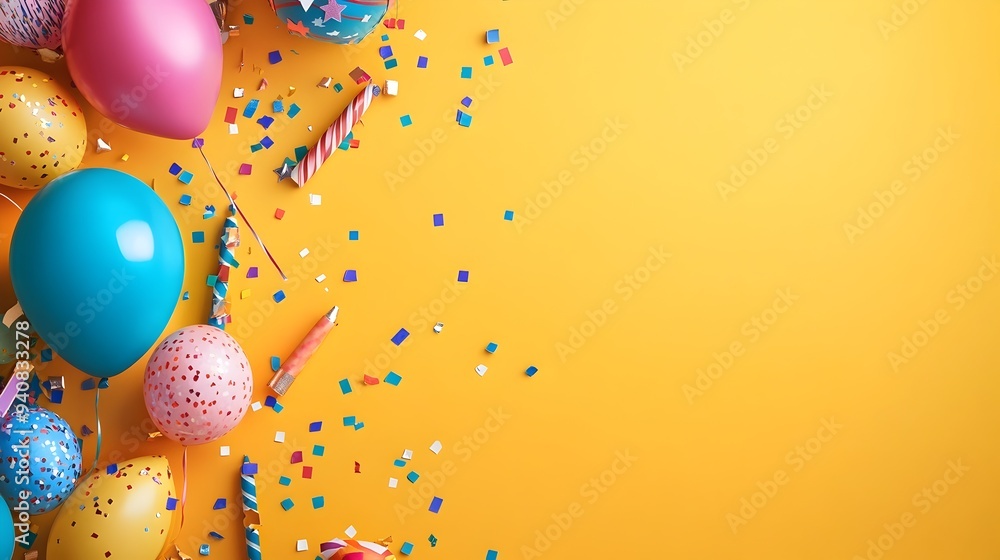 Poster vibrant and festive birthday party invitation displayed on a colorful abstract background with ample