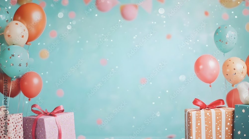 Poster vibrant and cheerful birthday party invitation displayed on a festive background with copy space for